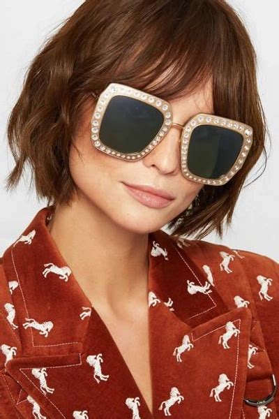 gucci crystal-embellished square-frame gold-tone sunglasses|Gucci unisex fashion 54mm sunglasses.